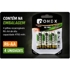 Kit 4 Pilhas Recarregáveis AAA AA ONEX | Alta Durabilidade Ni-MH | Ideal para Controle, Brinquedos, Câmera e Lanter