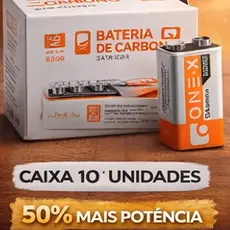 Bateria 9V ONEX Carbono Caixa com 10 Unidades Potência Alta Durabilidade Melhor Custo Benefício