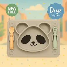 Prato Infantil Panda em Silicone com Jogo Americano e Talheres | Sucção Forte | Introdução Alimentar