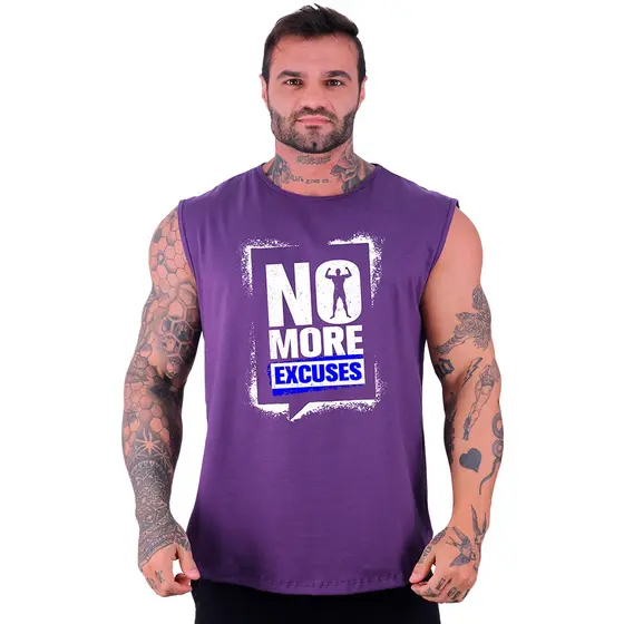 Regata Machão Longline Masculina MXD Conceito Academia Musculação No More Excuses Estampa Exclusiva