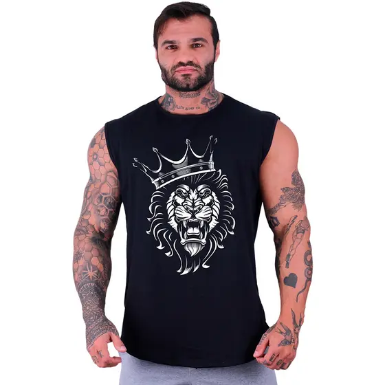 Regata Machão Longline Masculina MXD Conceito Academia Musculação Leão Rei Estampas Exclusivas