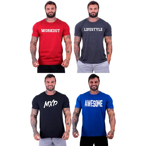 Kit 4 Unidades Camiseta Masculina Tradicional MXD Conceito Com Estampas Treino Dia a Dia de Academia