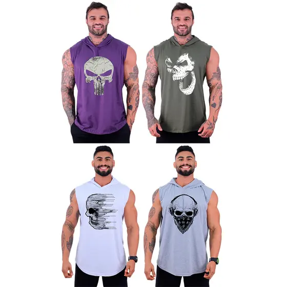 Kit 4 Regatas Com Touca Machão Longline MXD Conceito Estampada Fitness Academia Lazer