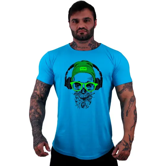 Camiseta Longline Masculina Algodão MXD Conceito Musculação Treino Lazer Caveira Headphones Estampas