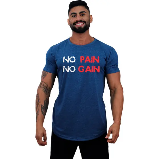 Camiseta Longline Masculina MXD Conceito Musculação Treino Lazer No Pain No Gain Estampas