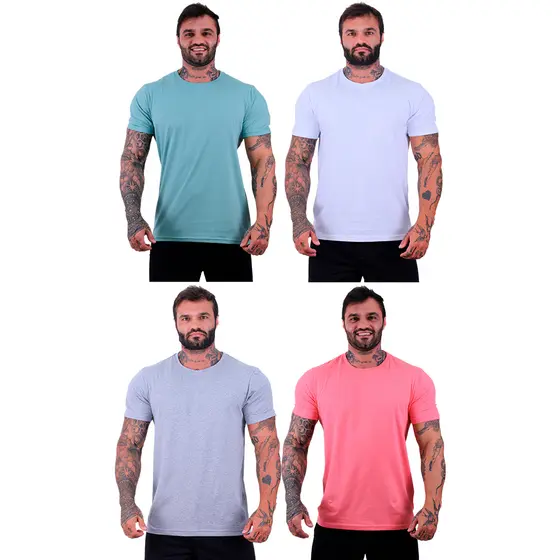 Kit 4 Unidades Camiseta Masculina Tradicional MXD Conceito Sem Estampas Treino Academia