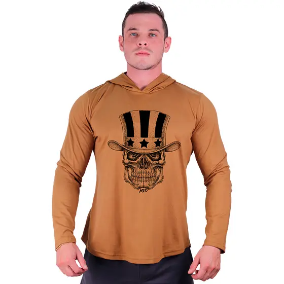 Camiseta Manga Longa Longline Com Touca MXD Conceito Letreiros Academia Treino Lazer