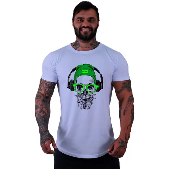 Camiseta Longline Masculina Algodão MXD Conceito Academia Treino Casual Caveira Desintegrada Estampa