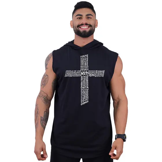 Regata Longline Com Touca Masculina MXD Conceito Academia Musculação Cruz Motivacional Estampadas