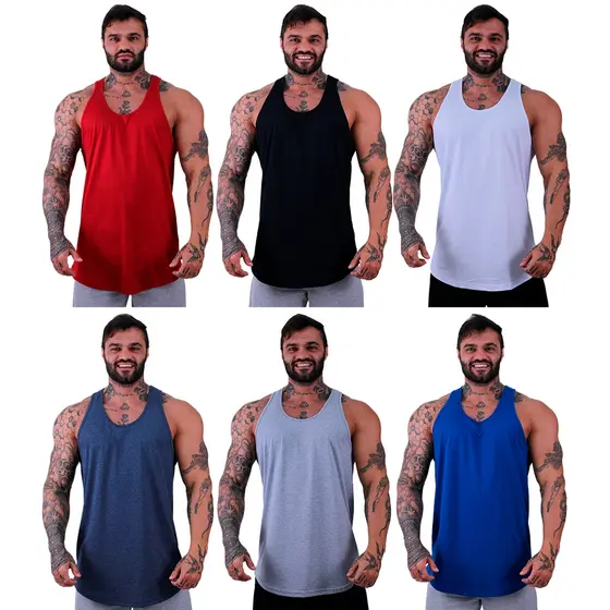 Kit 6 Regatas Longline Masculina Mxd Conceito Lisas Exercício Físico Simples Confortável