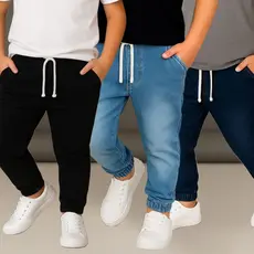 Kit 3 Calças Jogger Infantil Jeans Juvenil com Lycra 2 ao 16 Menino