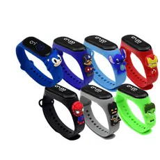 Relógio infantil Digital LED Heróis A prova d'água Relogio esportivo criança H. Aranha Sonic Stitch Batman Pikachu