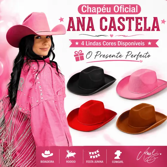 Chapéu Boiadeira Ana Castela Feminino Country Rodeio Festa Junina Cowgirl Presente Dia das Mães