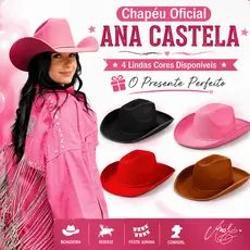 Chapéu Boiadeira Ana Castela Feminino Country Rodeio Festa Junina Cowgirl Presente Dia das Mães