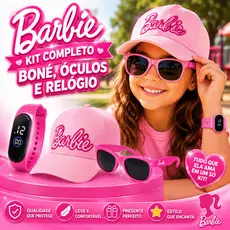 Kit Barbie Infantil Boné Óculos Relógio Digital Menina Rosa Presente Festa