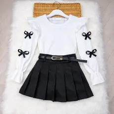 KIT 3 PEÇAS Conjunto infantil Blusa + short saia e Cinto moda outono inverno-frio 2026