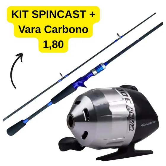 Kit Pesca Esportiva Carretilha Spincast - Vara Fibra Carbono 1,8m Pesca Profissional