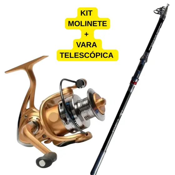 Kit Pesca Molinete CMIK FB7000 Reforçado com Vara Telescópica 25lbs Pesca Esportiva