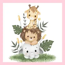 Adesivo Animais Safari Baby Aquarela 30cm Decoração Quarto Bebê Papel de Parede Borda Rosa