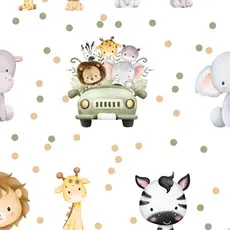 Kit de 83  Adesivos Recorte Animais Safari Bolinhas - Papel de Parede Infantil Zebra Elefante Girafa Leão Safari Quarto
