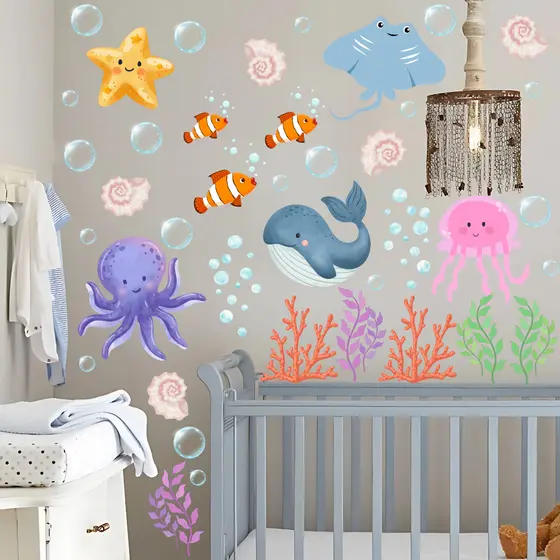 Adesivo de Parede Fundo do Mar 🐙 | Tema Infantil para Ambientes Educativos e Divertidos