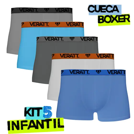 Kit 5 Cueca Boxer Infantil Tecido de Algodão Confortável