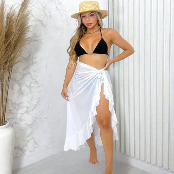 Saída De Praia Saia Envelope Canga Babado Pareo Moda Verão