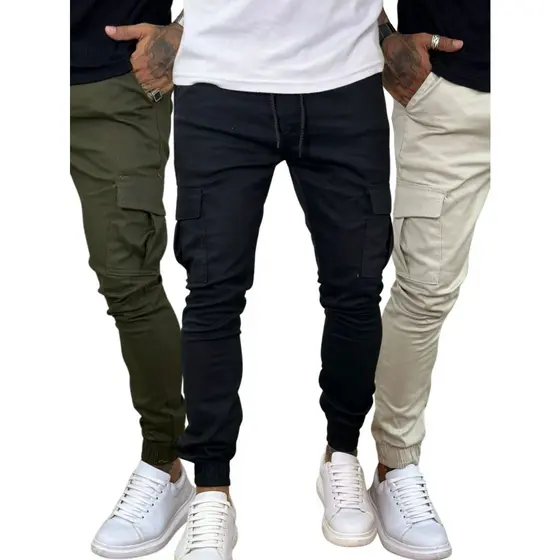 Kit Com 3 Calças Jogger Cargo Linha Premium