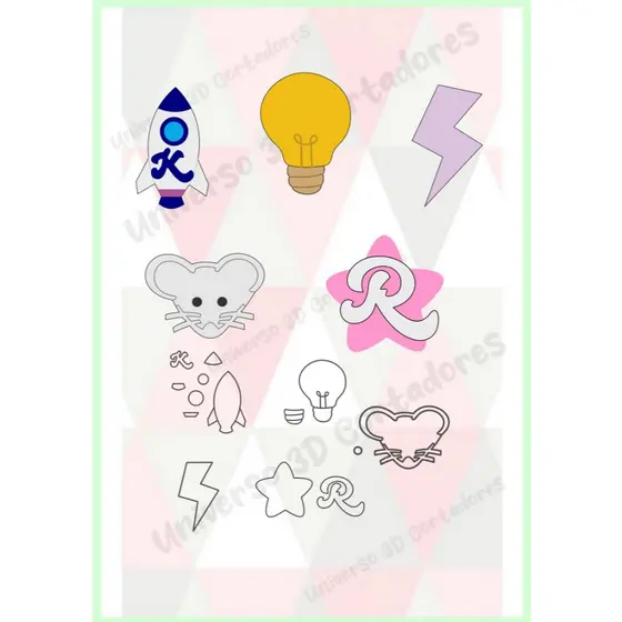 Kit Cortadores Elementos dos Rosa - 5cm Pasta Americana Confeitaria