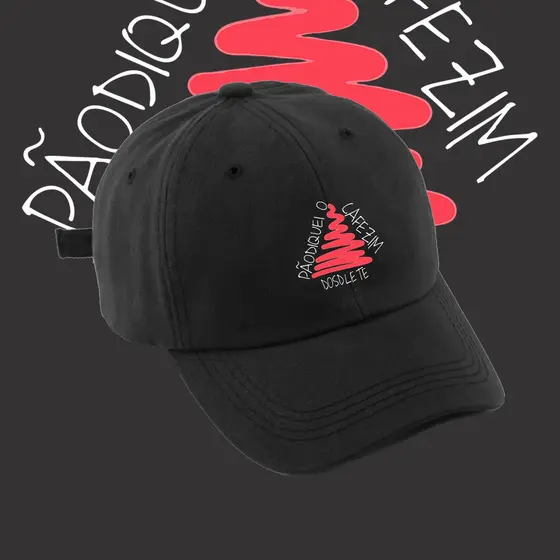 Bone baseball preto Bandeira Estado Minas Gerais "Pãodiquei Cafezin Dosdlete"