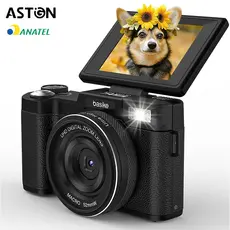 Astgn X BasikeCâmera Digital Basike  5K, 64MP Tela Dupla, Flash Retrátil, Foco Automático Sem cartão de memória