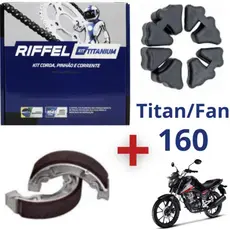 Kit Relação/Transmissão/Tração Original Riffel Titan/Fan/Start 160 + Coxim Da Coroa + Patins De Freio
