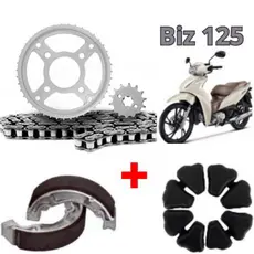 Relação/Transmissão/Tração+Patins Freio+Coxim (Bucha) Da Coroa Biz 110 2016 Em Diante/Biz 125 Todas/Pop 100 2007 à 2015