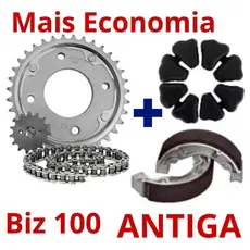 Kit Transmissão Relação Tração + Coxim + Patins (Lona) De Freio Honda Biz 100 ANTIGA (1998 à 2005 )