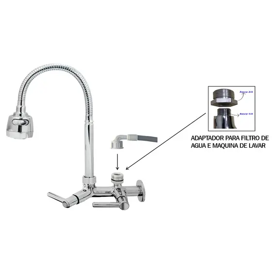 Torneira Com Adaptador De Filtro e Maquina De Lavar Cromada, Torneira Flexivel Gourmet Filtro