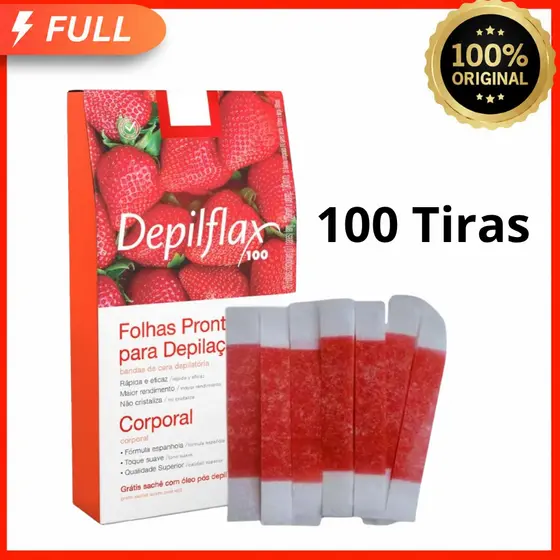 100 Tiras de Cera Depilatória Facial Morango 50 Pares Unidades Sobrancelhas Buço — Prontas para Uso Depilflax