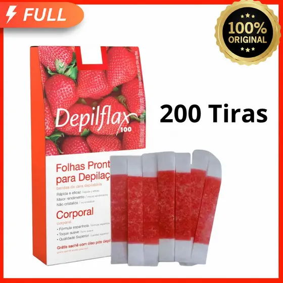 200 Tiras de Cera Depilatória Facial Morango 100 Pares Unidades Sobrancelhas Buço — Prontas para Uso Depilflax