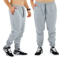 Kit 2 Calça Moletom Jogger Masculina Slim Cordão Ajustável Básica Cinza