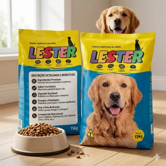 Lester Premium 15kg Ração Completa para Cães Adultos Sabor Irresistível