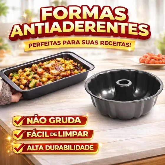 Kit Forma e Assadeira Torta Bolo Frango Lasanha Pudim Resistente Aço Grande Pequena