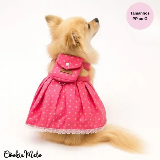Coleira Mochila Pet Cachorro Peitoral Guia Fêmea Rosa Passeio Viagem creche