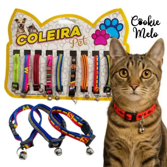Conjunto de Coleira Ideal Para Gatos E Cachorros Com Tamanho Ajustável Para Todos Os Pets Com Guizo
