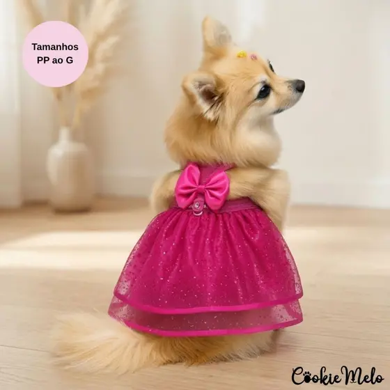Coleira Guia Peitoral Pet Vestido Rosa Ajustável Fêmea Gato Cachorro Com Lacinho