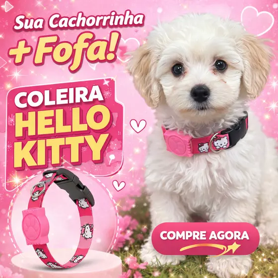 Coleira Hello Kitty Nylon Para Gatos e Cachorros Femea Tamanho Regulável Antienforcamento
