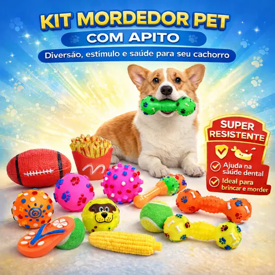 Kit Mordedor com Apito Pet 2/3/7 Antiestresse Para Cachorros Porte Medio e Grande