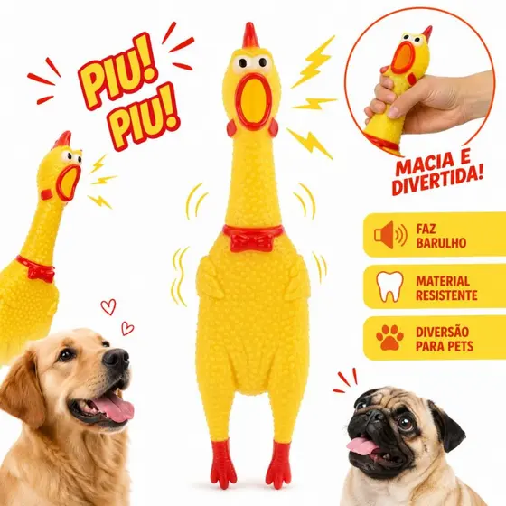 Brinquedo Mordedor para Cães Galinha de Borracha com Apito Resistente Para Cachorro