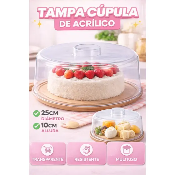 Tampa Cúpula Acrílico 27cm Para Suporte de Bolo Queijeira Boleira