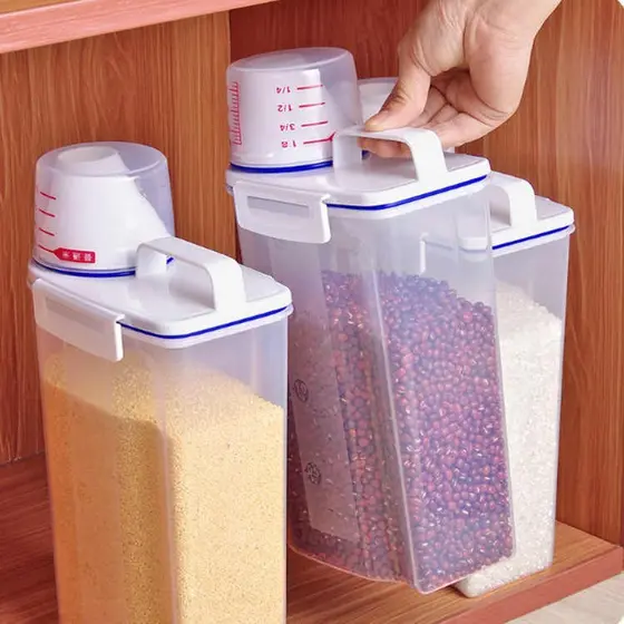 Dispenser Para Mantimentos e Ração 2 Litros Pote Hermetico Armazenamento Copo Medidor Multiuso