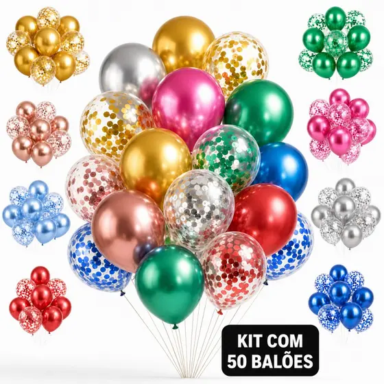 Kit Buque Balão Bexiga Metalizado e Látex Festa Aniversário Decoração Balões
