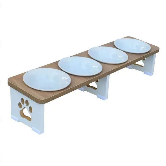 Comedouro Elevado Quadruplo Linear Cachorro Pet MDF Linha Premium